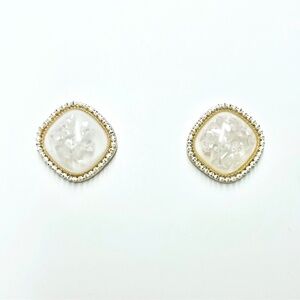 1pair White Resin and Gold Accent Stud Earrings, Square White & Gold Shimmering